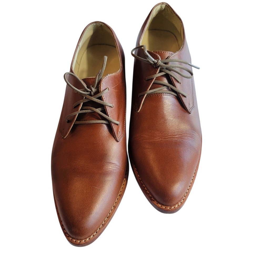 Nisolo Emma Oxford Brandy Brown Leather Womens 9.5 Good Pointed Toe Lace Up
